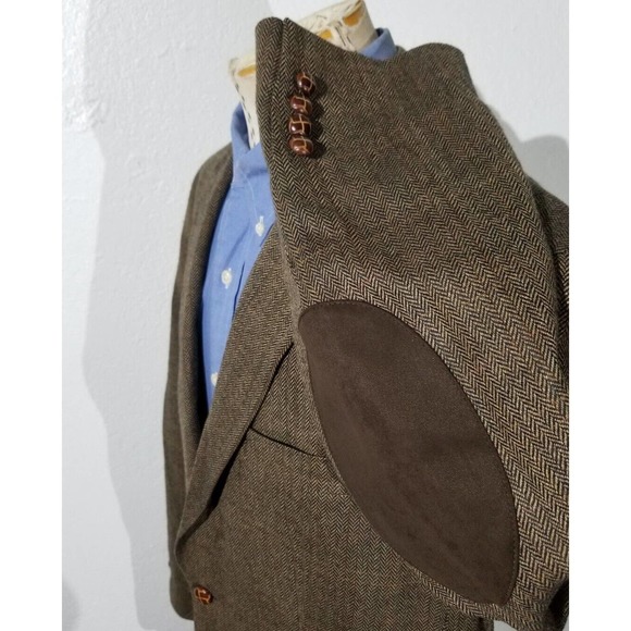 Ralph Lauren 44R Brown Orange Check Wool Elbow Patch Blazer Jacket Sport Coat